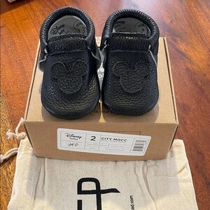 Freshly Picked Black Baby Moccasins with Mickey Detail